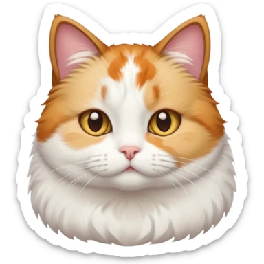 calico and white cat with small head, hazel eyes, and short but chubby body sticker