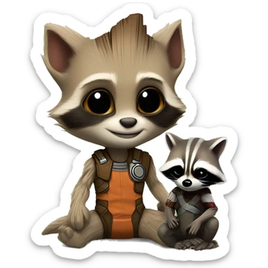 baby groot and rocket racoon sticker