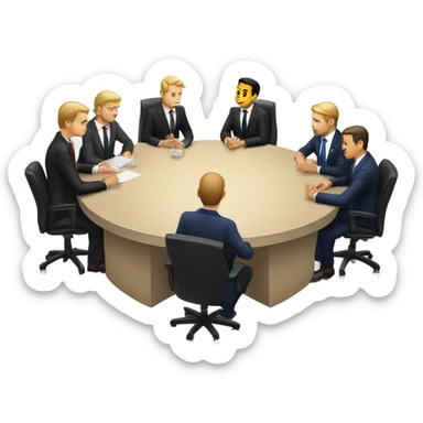 6 Caucasian men in suits sitting at a round table sticker