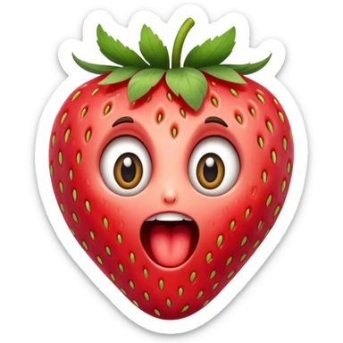 Create a image of a strawberry having big eyes and mouth open  sticker
