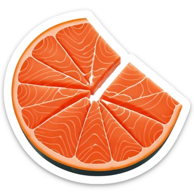 create a round half cut Slice of Salmon

Camera angle: slightly elevated top-down view with a gentle bird’s-eye perspective (about 15–20°), identical perspective and scaled do not add anything  on plate only the slice of salmon  sticker