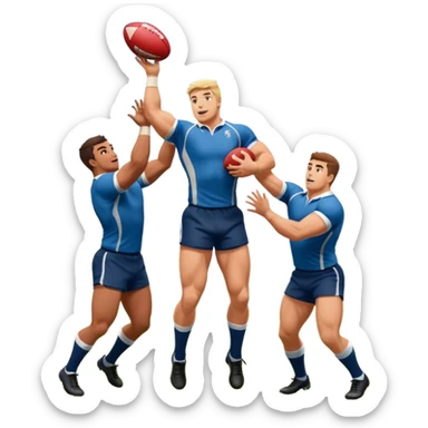 two rugby players lifting another player to catch a ball in a lineout sticker