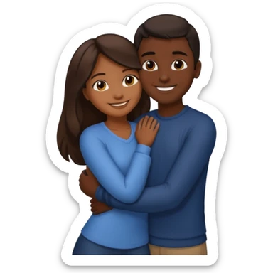 carmel girl with dark brown and tall darkskin black boy hugging  sticker