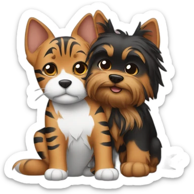 Bengal-and-yorkie-hugs sticker