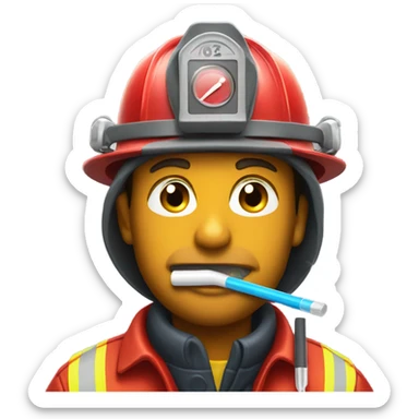Fireman with thermometer in his mouth sticker