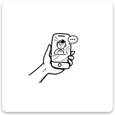 Hand holding an iPhone with WhatsApp open, chatting with a robot or AI bot sticker