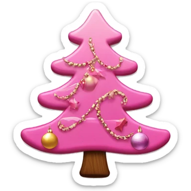 Pink Christmas tree with ornaments add one wooden cross ornament sticker