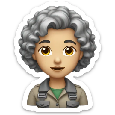 female geologist grey curly hair sad eyes sticker