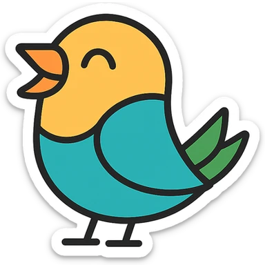 bird icon, color outline style, black outlines with subtle color fills, modern look, laughing expression sticker