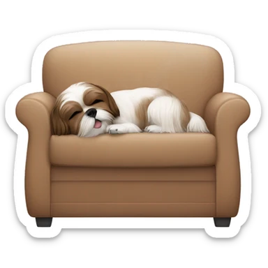 Brown shih tzu dog and human woman sleeping on couch sticker