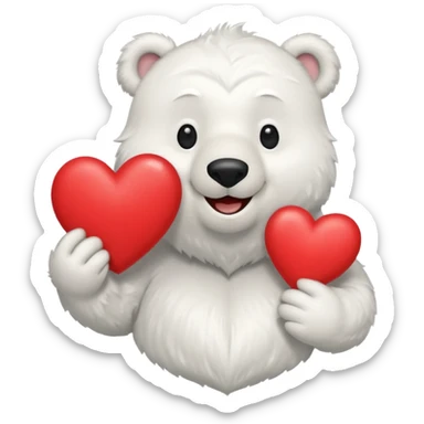 Create a goofy polar bear mascot , holding a large red heart sticker