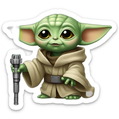 Baby yoda with lightsaber sticker