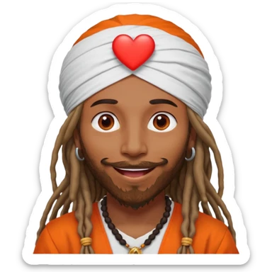 Brownskin man with long dreadlocks orange shirt add white dubai turban add red heart in both of his eyes mouth open  sticker
