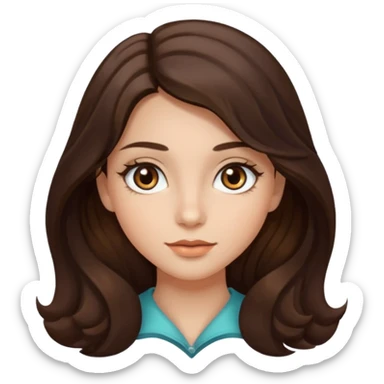 girl with wavy long dark brown hair, brown eyes, light to medium complexion, long lashes, almond shaped eyes sticker