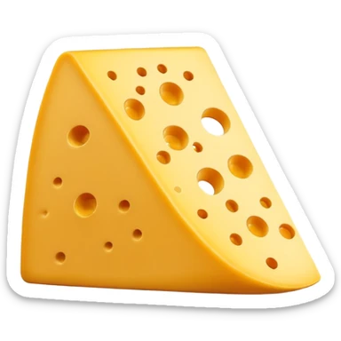 A 3D cartoon cheese wedge with holes, bright yellow tone, Memoji-style. sticker