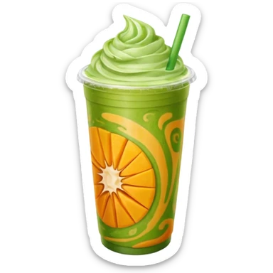 Iced Mango Matcha latte in a 16oz plastic cup sticker