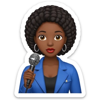 black skin woman, singer, hold micro sticker