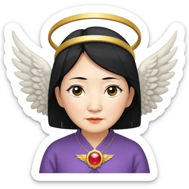 Angel Old Lady with wings black hair asian  smaller eyes w hLo sticker