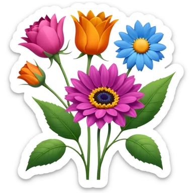 So, im back and i need these flowers into individuals emoji: Rose – pink
Sunflower – yellow
Lavender – purple
Tulip – red
Gerbera – orange
Forget-me-not – light blue
Chrysanthemum – green
Cornflower – dark blue sticker