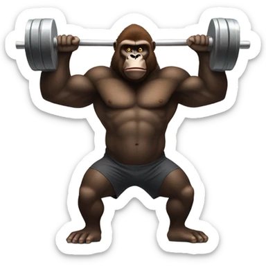 Brown gorilla lifting weights  sticker