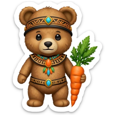teddy bear Upper, wearing black mayan ancient custome, with carrot half body sticker
