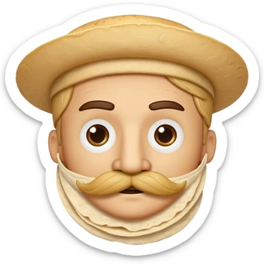 a fresh flour tortilla with a  mustache sticker