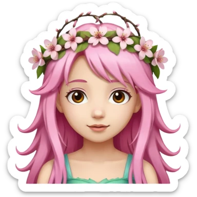 A fairy girl with long, light cherry blossom pink hair. sticker