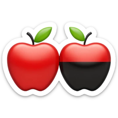 3D glossy emoji of two checkers pieces, one red and one black, smooth rounded plastic texture, soft realistic lighting, subtle reflections, clean white background, Apple emoji style, high detail, balanced shadows. sticker