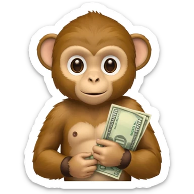 monkey holding money on sholdue sticker