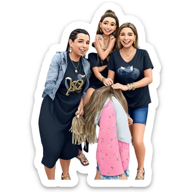 smiling girls outdoors with jewelry sticker