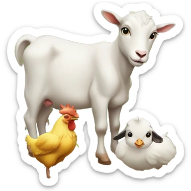 A calf, a goat and a chicken on a farm  sticker