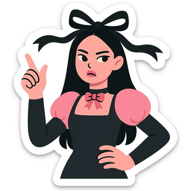 BLACKPINK-inspired gothic ribbon, no hearts, soft and expressive, black and pink sticker