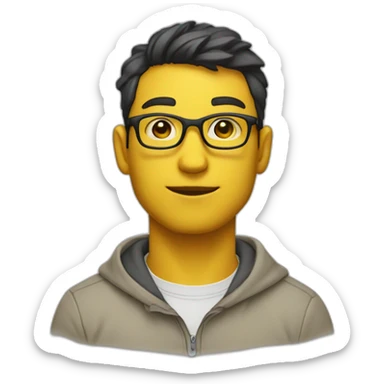 smart man in his late 20s wearing glasses with yellow skin dressed with a pullover over a shirt sticker