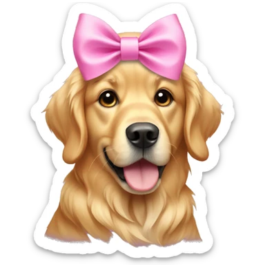 golden retriever wearing pink bow sticker
