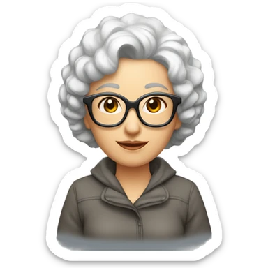 señora de mediana edad blanca con pelo rizado corto y gafas de ojo de gato sticker