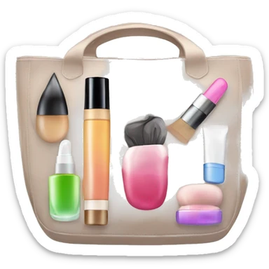a bag containing cosmetics. some cosmetics peeking out of a cosmetic bag sticker