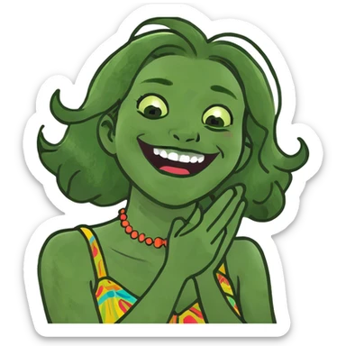 a black woman with her hands crossed in front of her neck laughing sticker