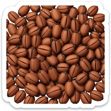loose scatter of whole cloves, deep brown color, distinctive nail-like shape with rounded heads and tapered stems, dry woody slightly ridged texture, subtle color variations from dark mahogany to reddish brown, soft lighting, subtle shadows, emoji scale sticker