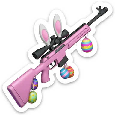 easter theme sniper rifle like with bunny ears and eggs and pink sticker