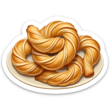 Tianjin Fried Dough Twist Mahua twisted crispy pastry, simplified emoji style with bold outlines and bright colors, cartoon style traditional Chinese fried snack sticker
