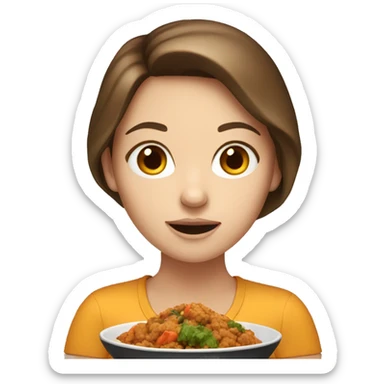 White Girl with brown hair  eating Indian food sticker