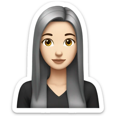 White girl with sleeping Chinese hair with a gray cat sticker