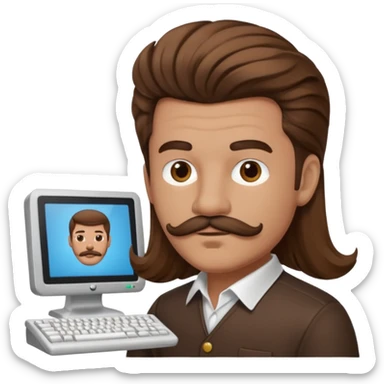 moreno, cabelo baixo, bigode e cavanhaque mexendo no computador sticker