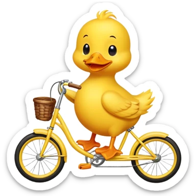 Cute little yellow duck riding a bike sticker