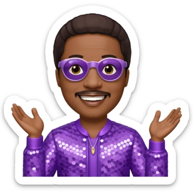 Stevie Wonder with dark brown hair, lilac sequin outfit  sticker