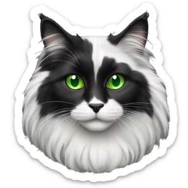 black and white long haired cat with green eyes sticker
