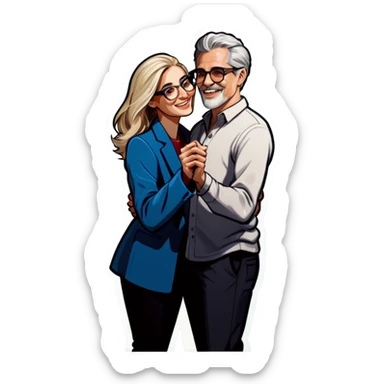 Hyper Realistic Couple in love,  dancing lady blonde wearing glasses man grey hair clean shaven
 sticker