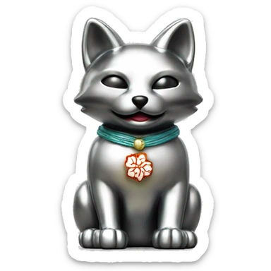 fully chrome fox statue in the form of maneki neko sticker