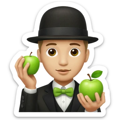 homme en costume chapeu melon aven avec une pomme verte dqui cache son visage  sticker