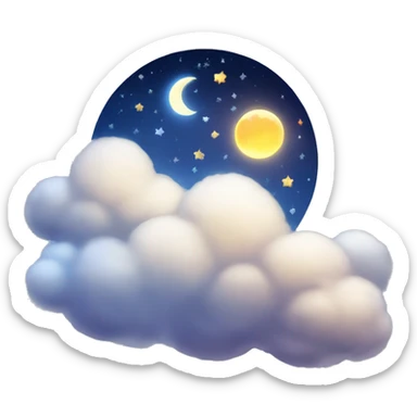 A night sky with fluffy clouds and a shiny moon sticker